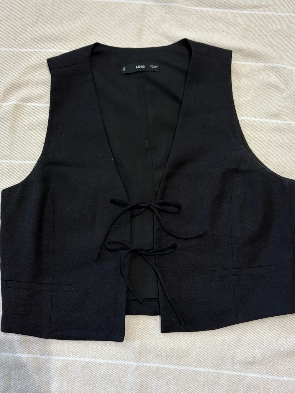 Mango Black Tie-Front Vest - Women’s Sleeveless Waistcoat
